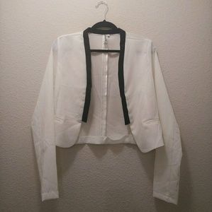 Large Cropped White with Black Trim Blazer